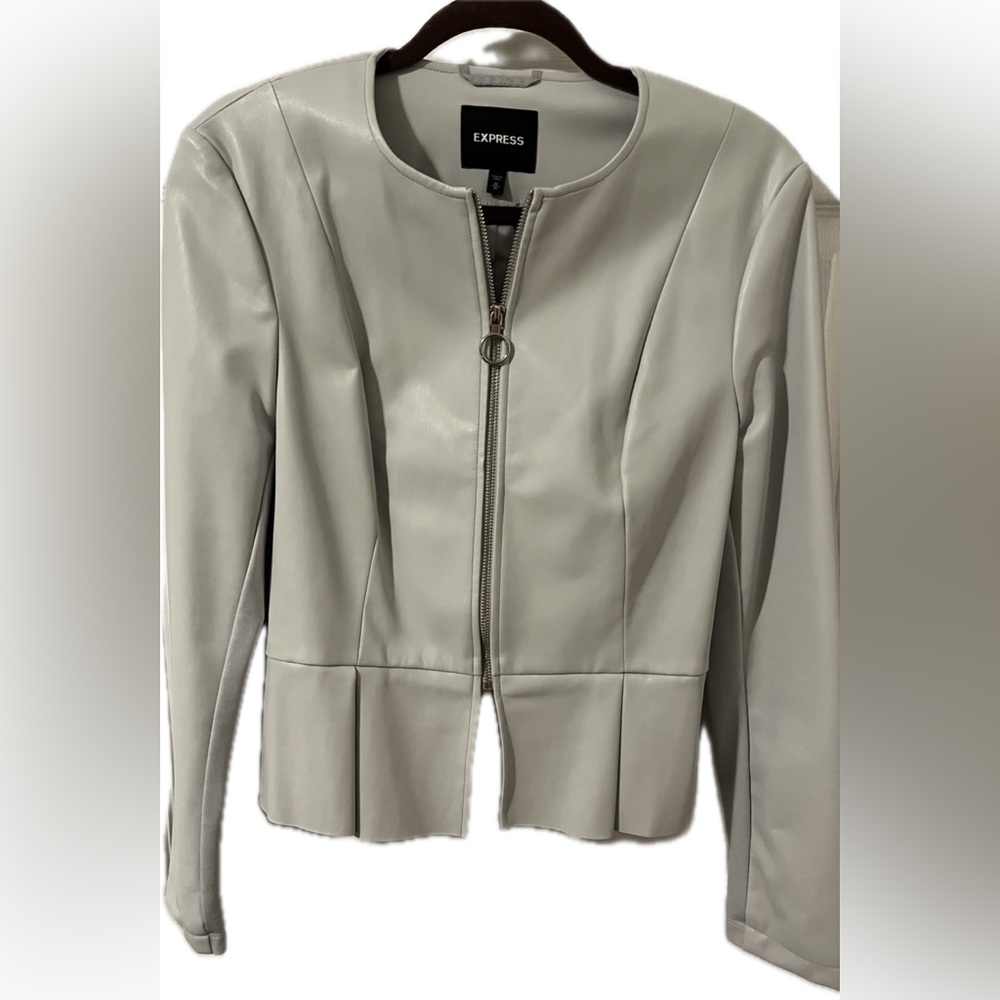 Express Light Grey Women's Blazer Jacket, Pleather, size Medium.